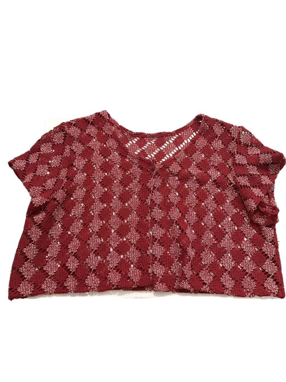 Lightweight Women's Crochet Short Sleeve Button Cardigan Top Red Mix Sz Medium